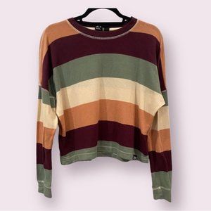 Roxy Long Sleeve Stripes Colorblock Tee Green Purple Cream Pink X-Small